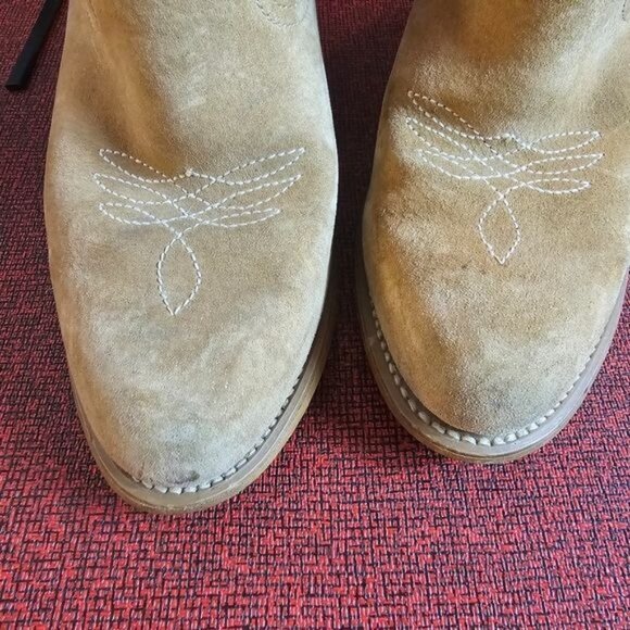 Wolverine Tan Suede Embroidered Heeled Boots Sz 7.5 Coastal Cowgirl Almond Toe - Picture 12 of 14